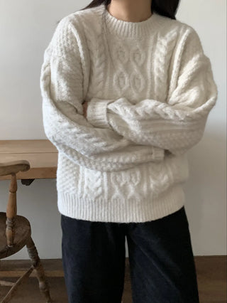 Cable Twist Oversized V-Neck Knit