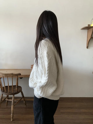 Cable Twist Oversized V-Neck Knit