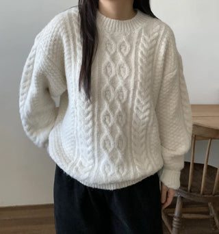 Cable Twist Oversized V-Neck Knit