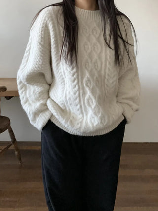 Cable Twist Oversized V-Neck Knit
