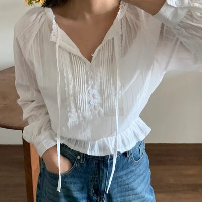 Romantic Shirred Pintuck Puff Blouse