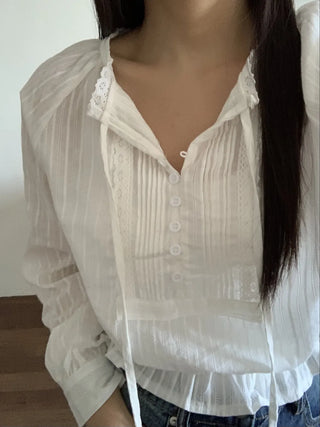 Romantic Shirred Pintuck Puff Blouse