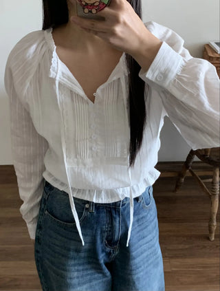 Romantic Shirred Pintuck Puff Blouse