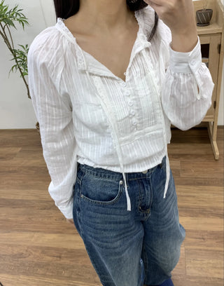 Romantic Shirred Pintuck Puff Blouse