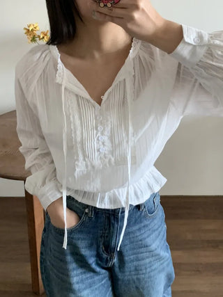 Romantic Shirred Pintuck Puff Blouse