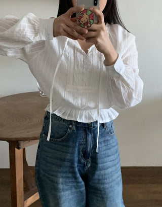 Romantic Shirred Pintuck Puff Blouse