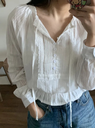 Romantic Shirred Pintuck Puff Blouse