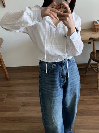 Romantic Shirred Pintuck Puff Blouse