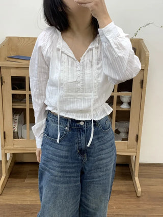 Romantic Shirred Pintuck Puff Blouse