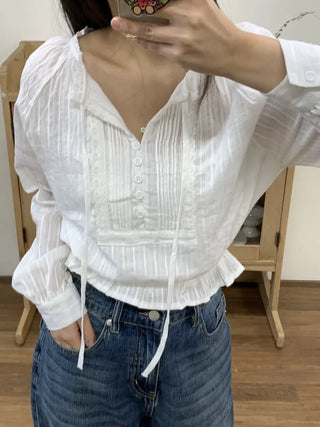 Romantic Shirred Pintuck Puff Blouse