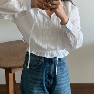 Romantic Shirred Pintuck Puff Blouse
