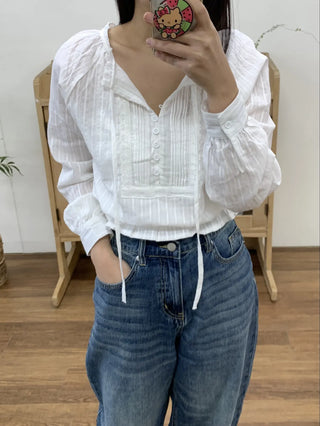 Romantic Shirred Pintuck Puff Blouse