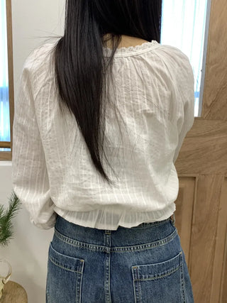 Romantic Shirred Pintuck Puff Blouse