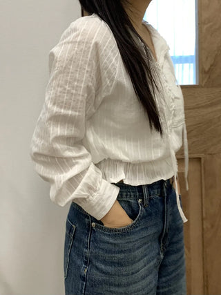 Romantic Shirred Pintuck Puff Blouse