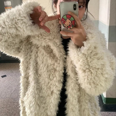 Fuzzy Shearling Oversized Mustang Coat