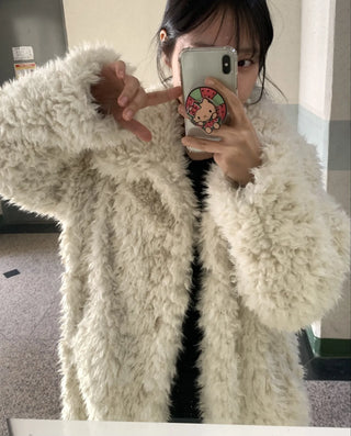 Fuzzy Shearling Oversized Mustang Coat
