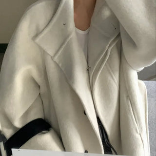 Big Collar Collarless Mid-Belted Short Coat