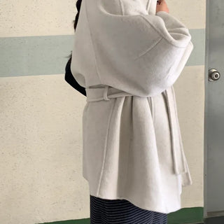Big Collar Collarless Mid-Belted Short Coat