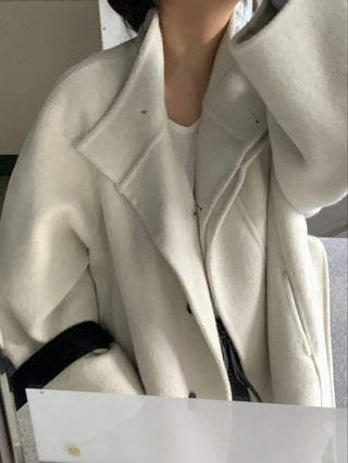 Big Collar Collarless Mid-Belted Short Coat