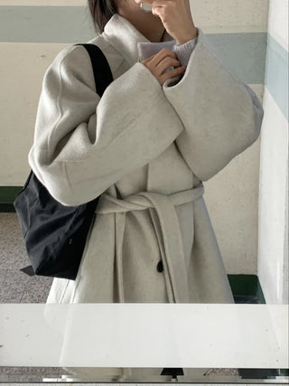 Big Collar Collarless Mid-Belted Short Coat