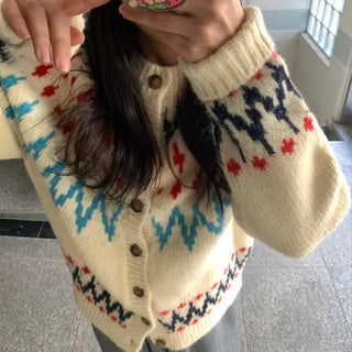Retro Argyle Pattern Oversized Knit Cardigan