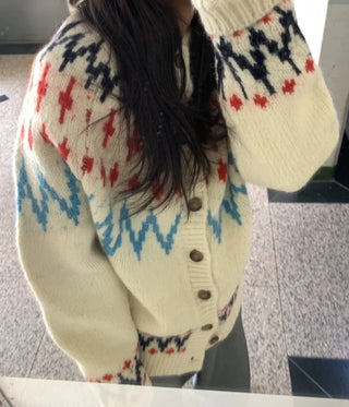 Retro Argyle Pattern Oversized Knit Cardigan