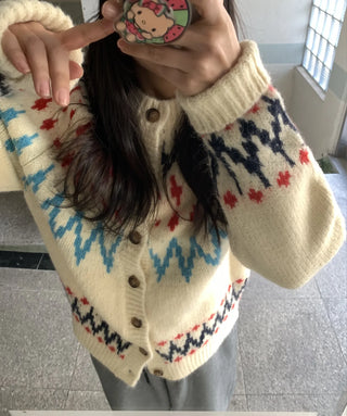 Retro Argyle Pattern Oversized Knit Cardigan