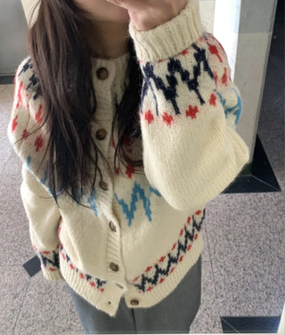 Retro Argyle Pattern Oversized Knit Cardigan