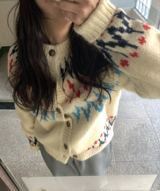 Retro Argyle Pattern Oversized Knit Cardigan