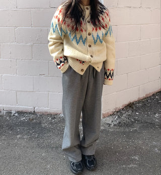 Retro Argyle Pattern Oversized Knit Cardigan