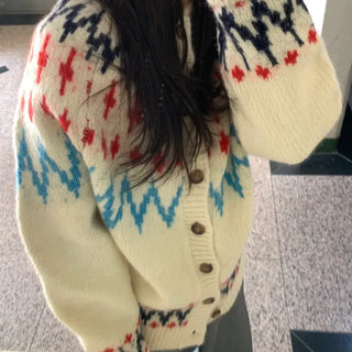 Retro Argyle Pattern Oversized Knit Cardigan