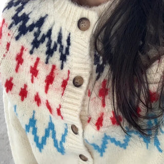 Retro Argyle Pattern Oversized Knit Cardigan