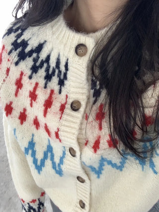 Retro Argyle Pattern Oversized Knit Cardigan