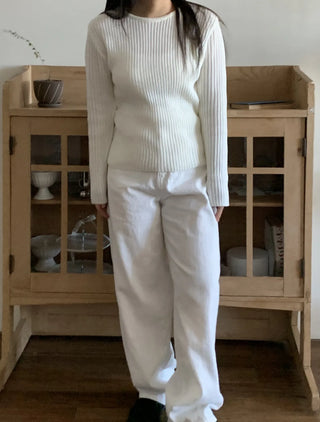 Wide Rib Drop Shoulder Loose Fit V-Neck Knit