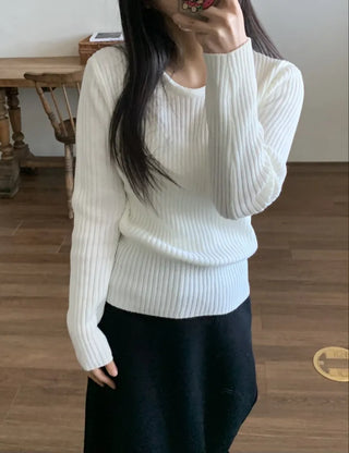 Wide Rib Drop Shoulder Loose Fit V-Neck Knit