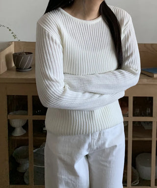 Wide Rib Drop Shoulder Loose Fit V-Neck Knit