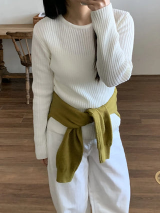 Wide Rib Drop Shoulder Loose Fit V-Neck Knit