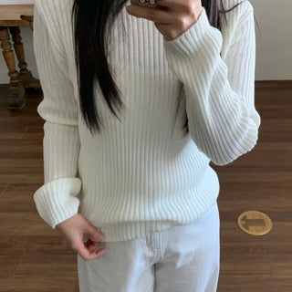 Wide Rib Drop Shoulder Loose Fit V-Neck Knit