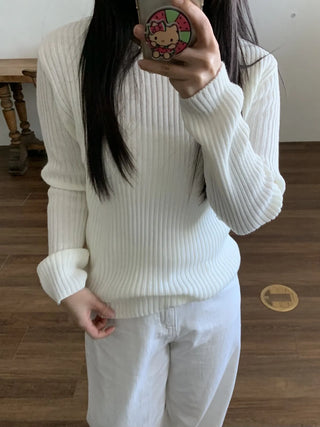 Wide Rib Drop Shoulder Loose Fit V-Neck Knit