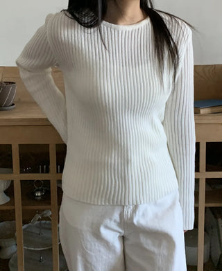 Wide Rib Drop Shoulder Loose Fit V-Neck Knit