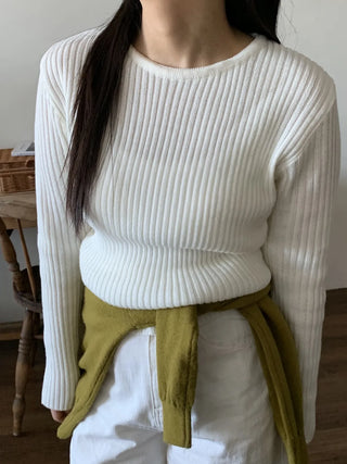 Wide Rib Drop Shoulder Loose Fit V-Neck Knit