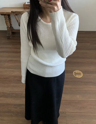 Wide Rib Drop Shoulder Loose Fit V-Neck Knit