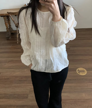Natural Cotton Pleated Shirred Square Neck Blouse