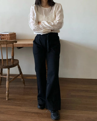 Natural Cotton Pleated Shirred Square Neck Blouse