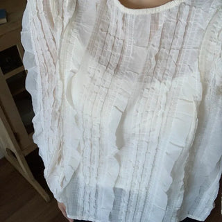 Natural Cotton Pleated Shirred Square Neck Blouse
