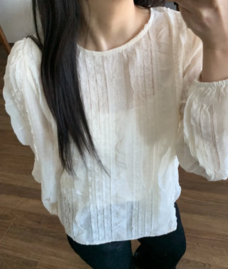 Natural Cotton Pleated Shirred Square Neck Blouse