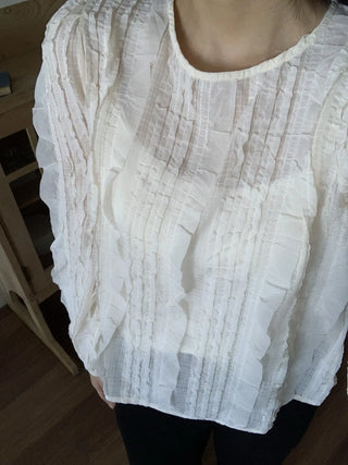 Natural Cotton Pleated Shirred Square Neck Blouse