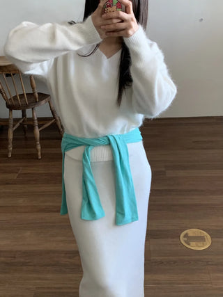 Soft Angora V-neck Loose Fit Knit