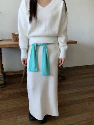 Soft Angora V-neck Loose Fit Knit
