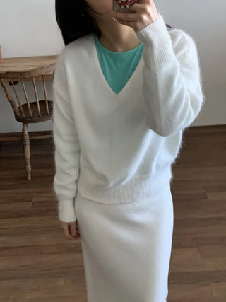 Soft Angora V-neck Loose Fit Knit